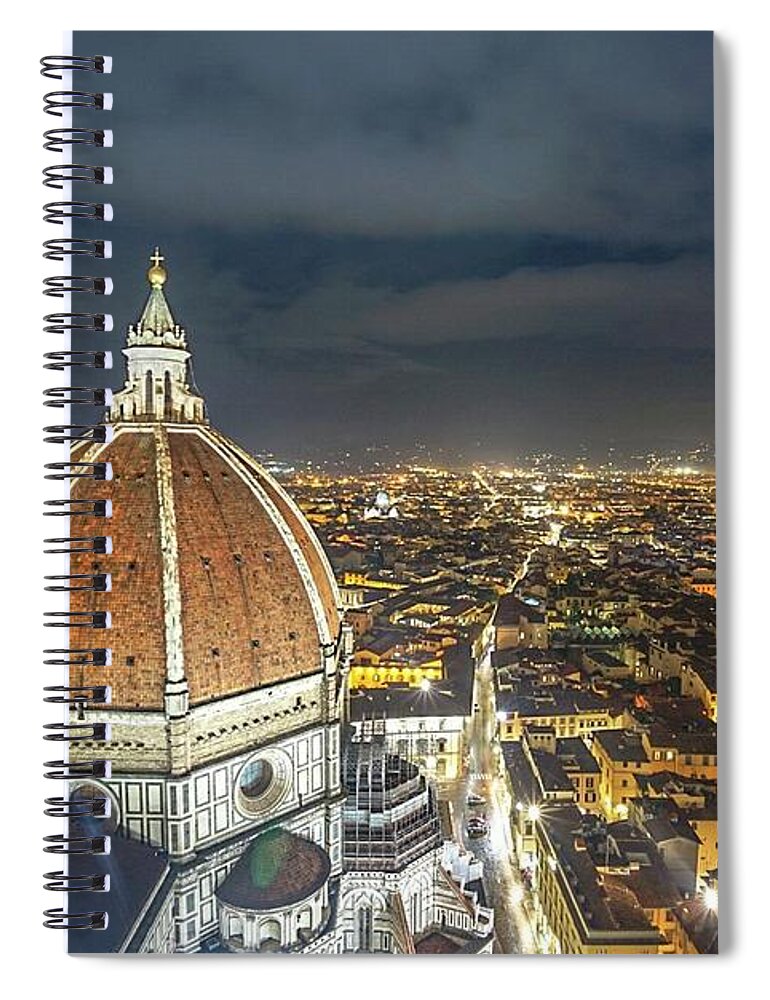 Italy Spiral Notebook featuring the photograph Italy Florence Duomo Night View #1 by Street Fashion News
