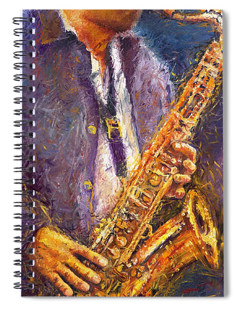 Jazz Spiral Notebook featuring the painting Jazz Saxophonist by Yuriy Shevchuk