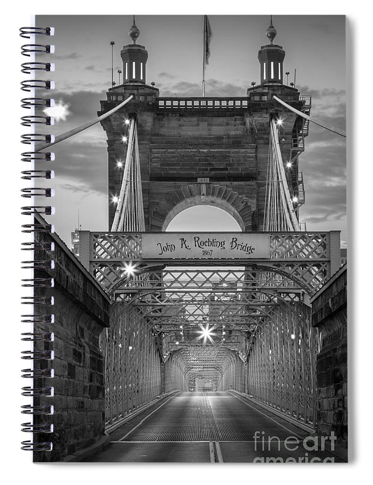 America Spiral Notebook featuring the photograph John A. Roebling Suspension Bridge #1 by Inge Johnsson