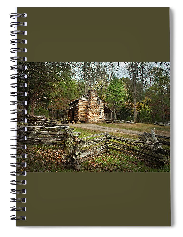 Cabin Spiral Notebook featuring the photograph John Oliver Cabin Cades Cove #1 by Lena Auxier