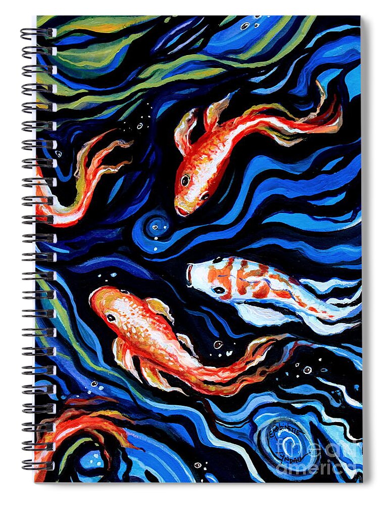 Koi Fish Spiral Notebook featuring the painting Koi Fish In Ribbons of Water #1 by Elizabeth Robinette Tyndall