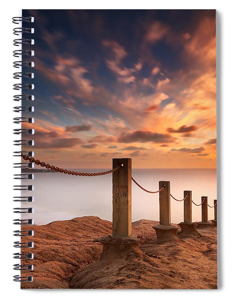 Sun Spiral Notebook featuring the photograph La Jolla Sunset 2 by Larry Marshall