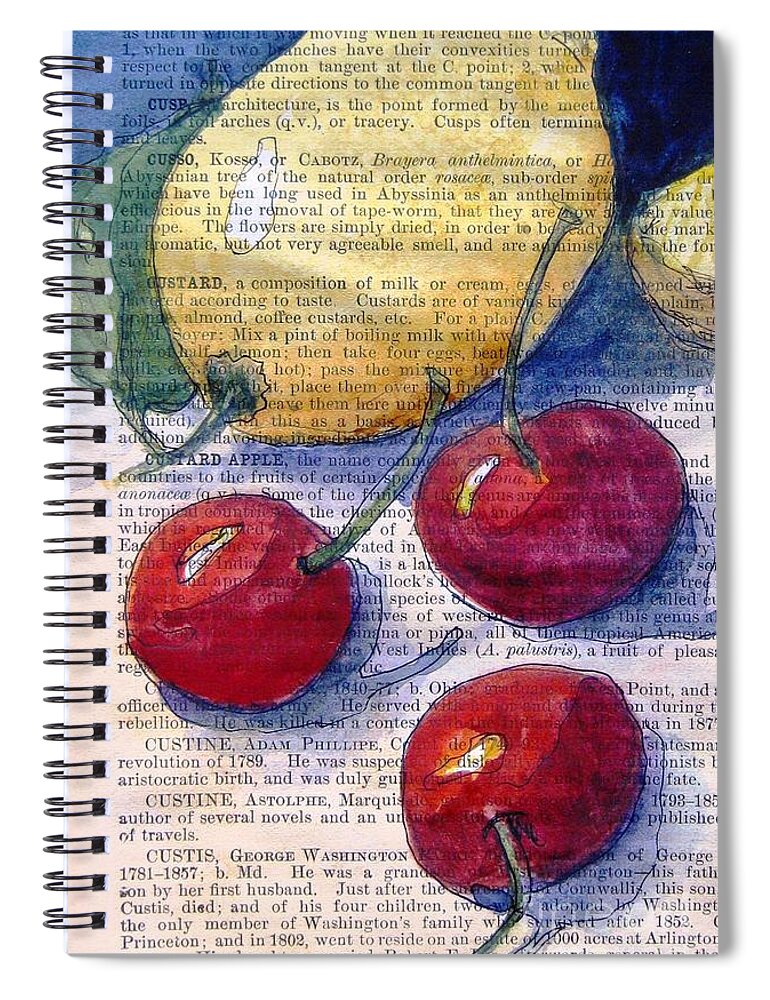 Lemon Spiral Notebook featuring the painting Lemon and Cherries 3 by Maria Hunt