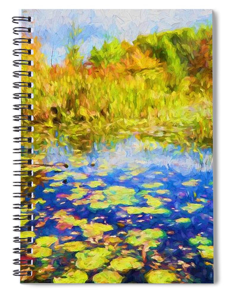 Autumn Spiral Notebook featuring the painting Lily Pond #1 by Lilia S