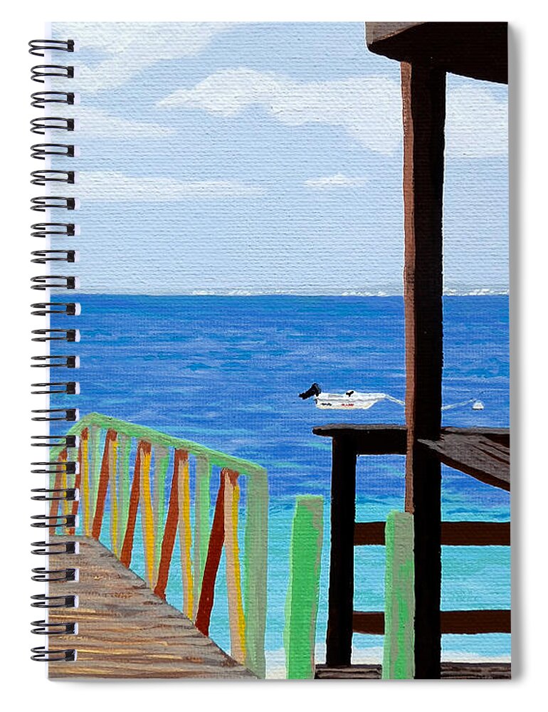 St. Maarten Spiral Notebook featuring the painting Lookout along Grand Case Beach by Margaret Brooks
