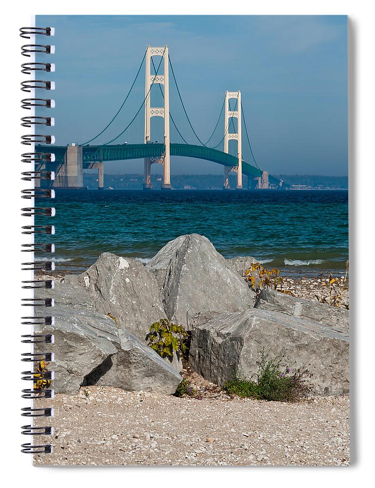 Bridge Spiral Notebook featuring the photograph Mackinac Bridge #1 by Larry Carr