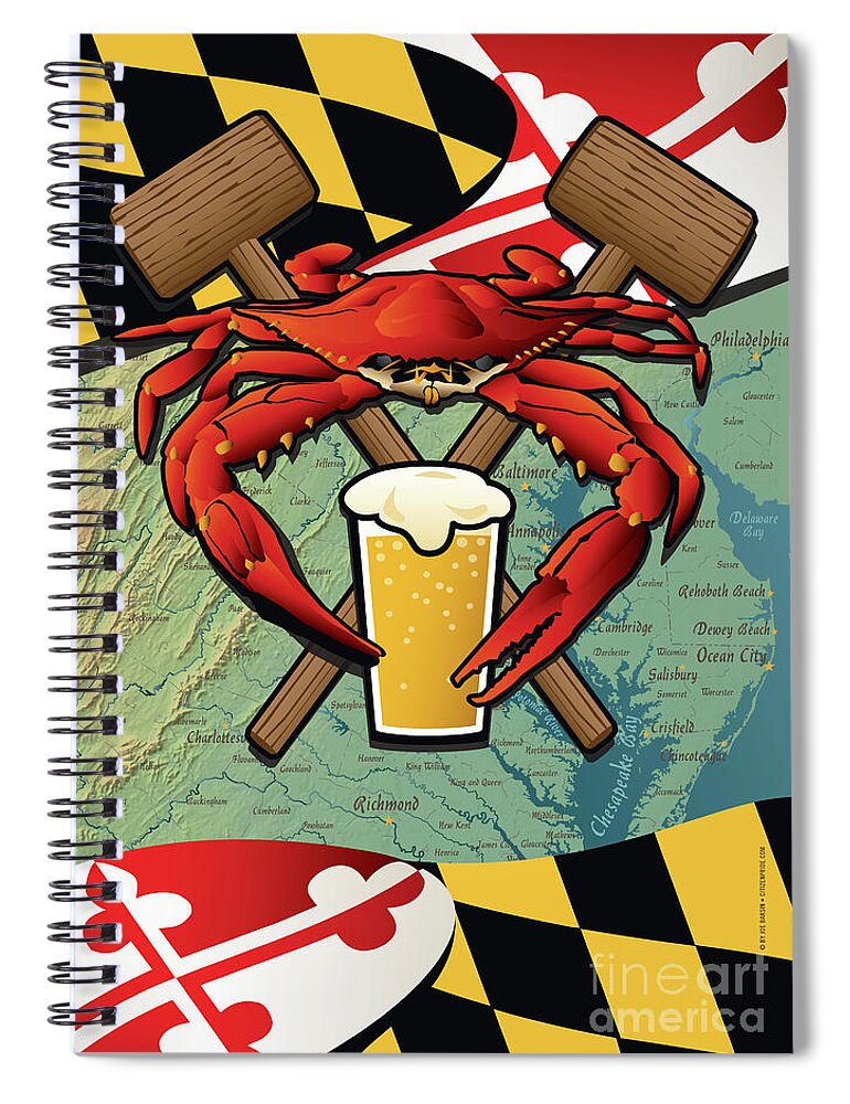 Maryland Spiral Notebook featuring the digital art Maryland Crab Feast Crest #1 by Joe Barsin