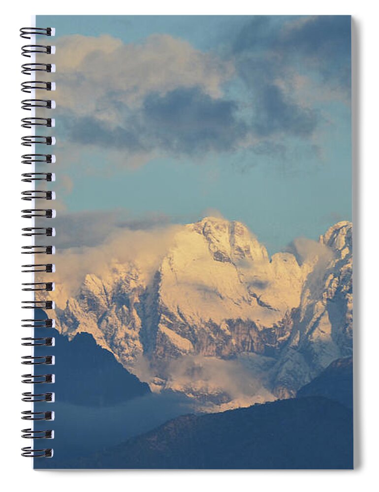 Mountains Spiral Notebook featuring the photograph Massive snow caped mountains in the countryside of Italy #1 by DejaVu Designs