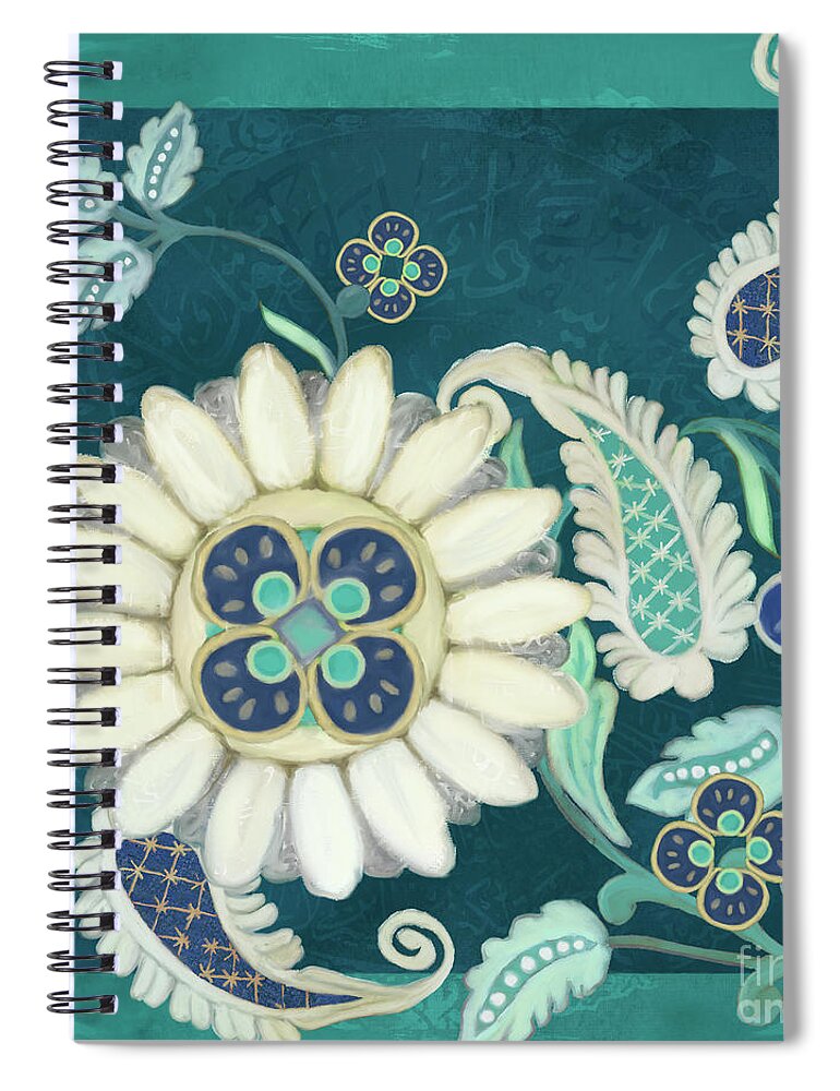 Circle Patterns Spiral Notebook featuring the painting Moroccan Paisley Peacock Blue 1 #1 by Audrey Jeanne Roberts