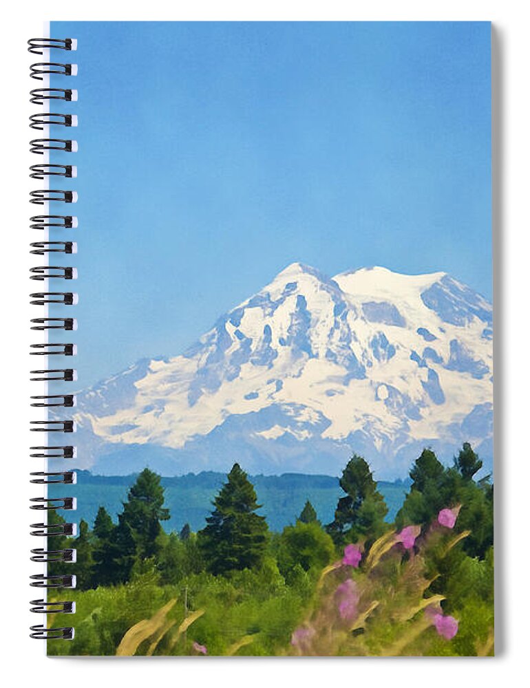 Mount Rainier National Park Spiral Notebook featuring the photograph Mount Rainier Watercolor by Tatiana Travelways