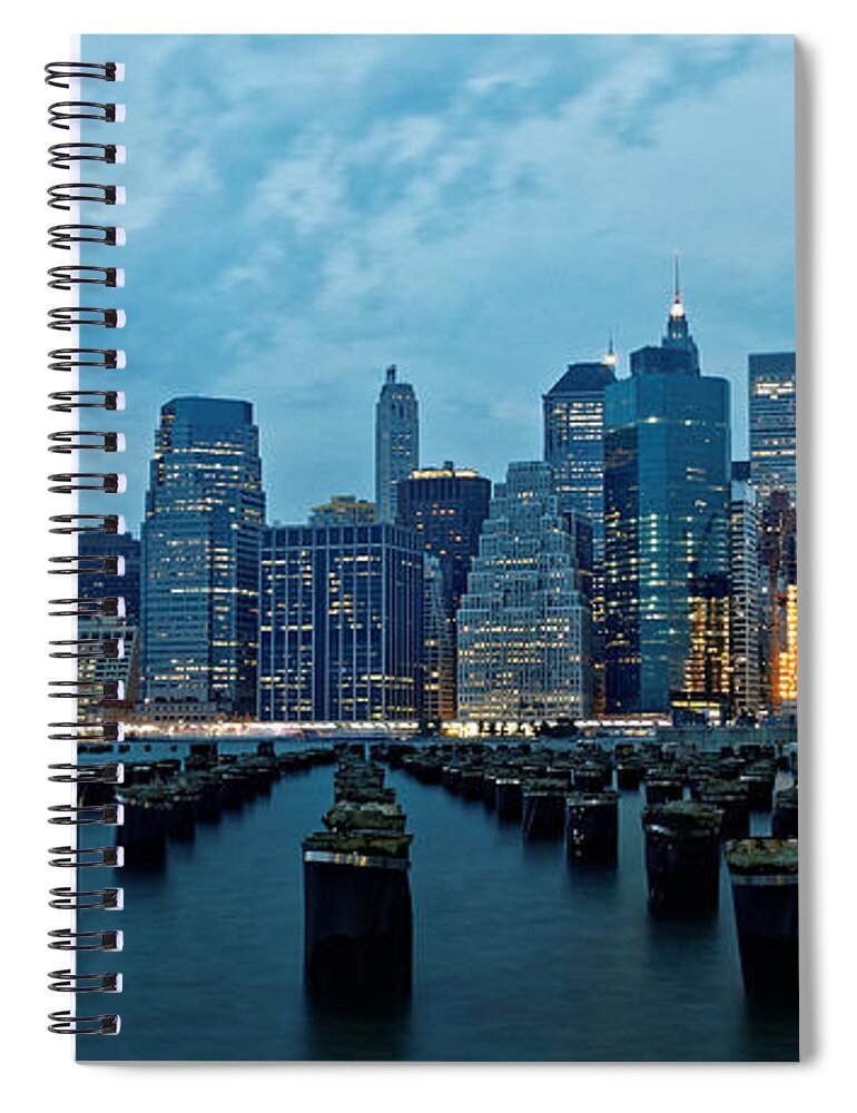 Sunset Spiral Notebook featuring the photograph New York Skyline by Doolittle Photography and Art