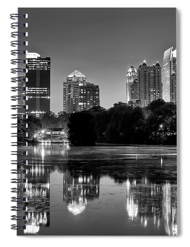 Night Spiral Notebook featuring the photograph Night Atlanta.Piedmont Park lake. by Anna Rumiantseva