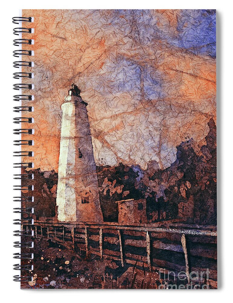 Painting Spiral Notebook featuring the painting Ocracoke Island Lighthouse #2 by Ryan Fox