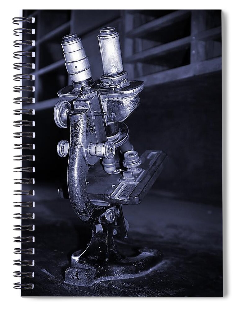Old Spiral Notebook featuring the photograph Old Microscope #1 by Henrik Lehnerer