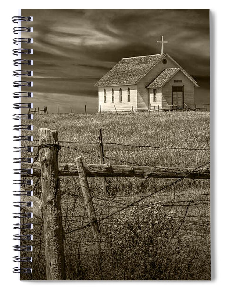 Church Spiral Notebook featuring the photograph Old Rural Country Church in Sepia Tone #1 by Randall Nyhof