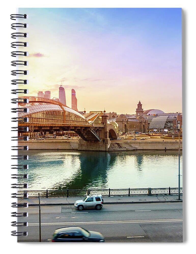 Kiev Spiral Notebook featuring the photograph Pedestrian bridge across the Moscow River #1 by Alexey Stiop