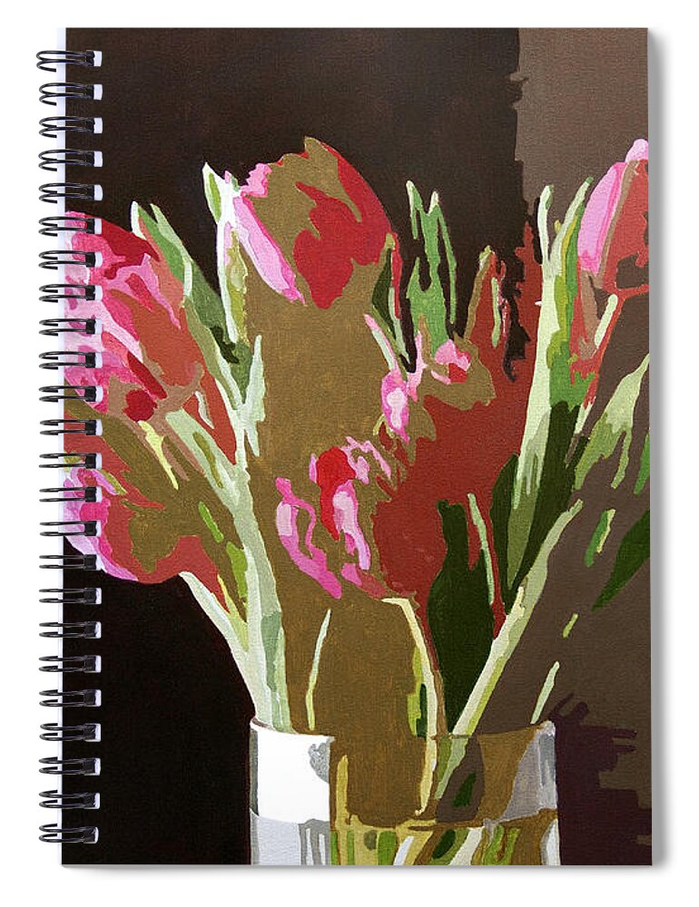 Florals Spiral Notebook featuring the painting Pink Tulips in Glass by David Lloyd Glover