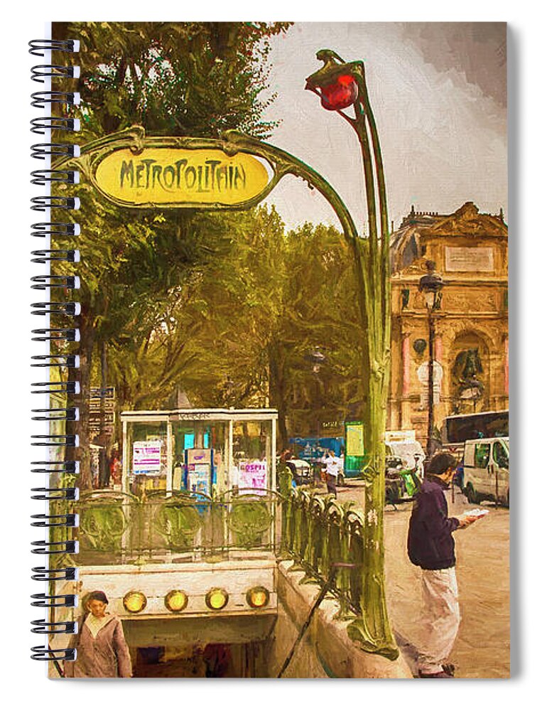 Place Saint Michel Spiral Notebook featuring the digital art Place St. Michel #1 by Mick Burkey