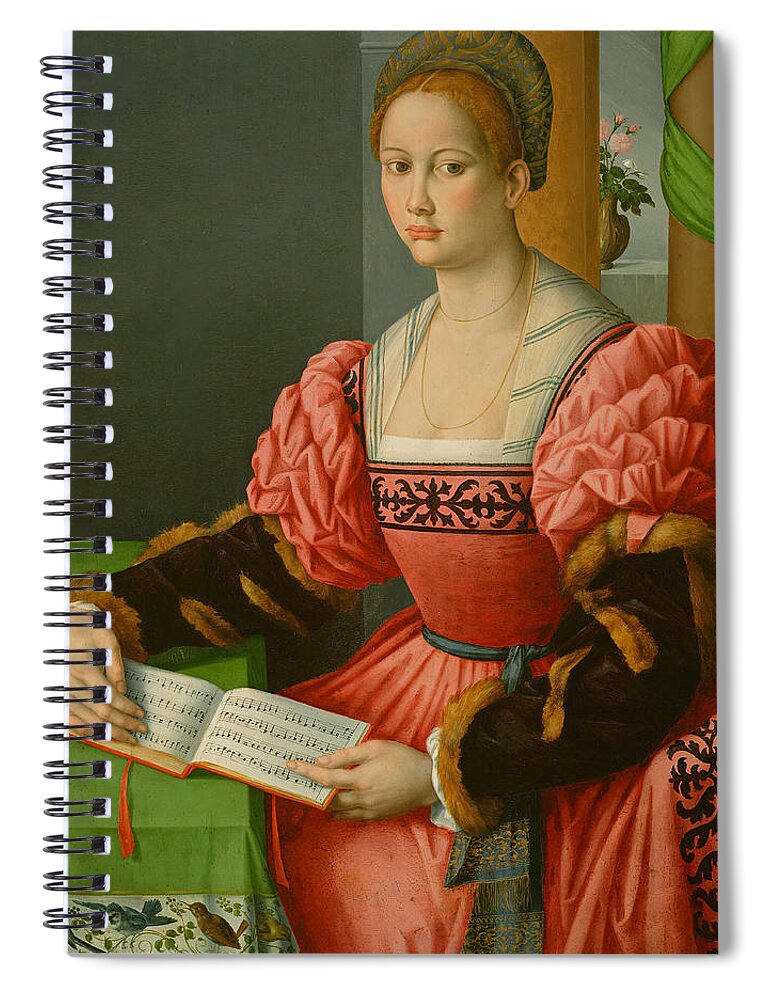 Bacchiacca Spiral Notebook featuring the painting Portrait of a Woman with a Book of Music #3 by Bacchiacca