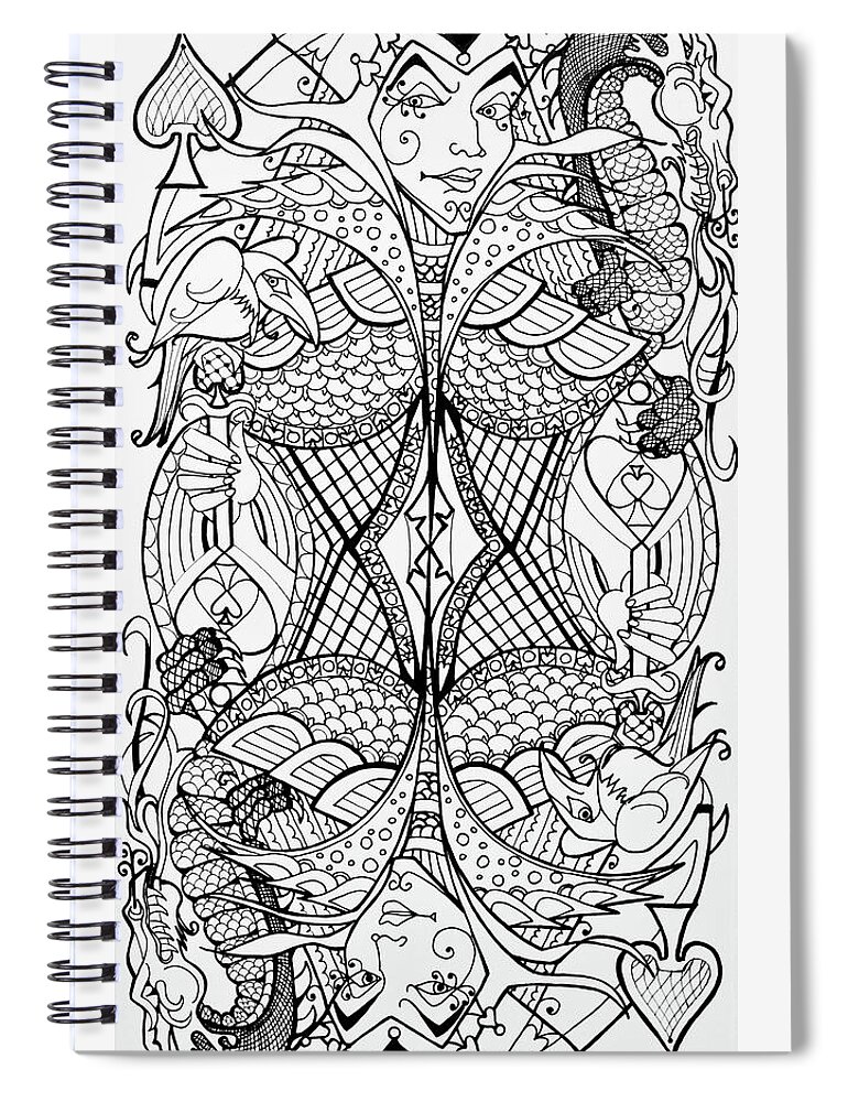 Queen Of Spades Spiral Notebook featuring the drawing Queen Of Spades 2 by Jani Freimann