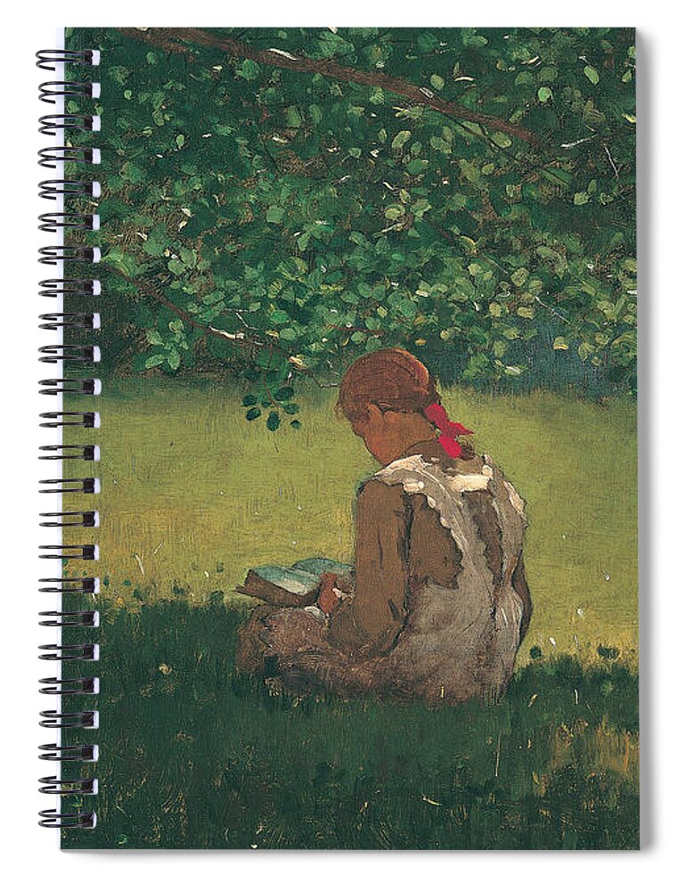 Winslow Homer Spiral Notebook featuring the painting Reading by the Brook #1 by Winslow Homer