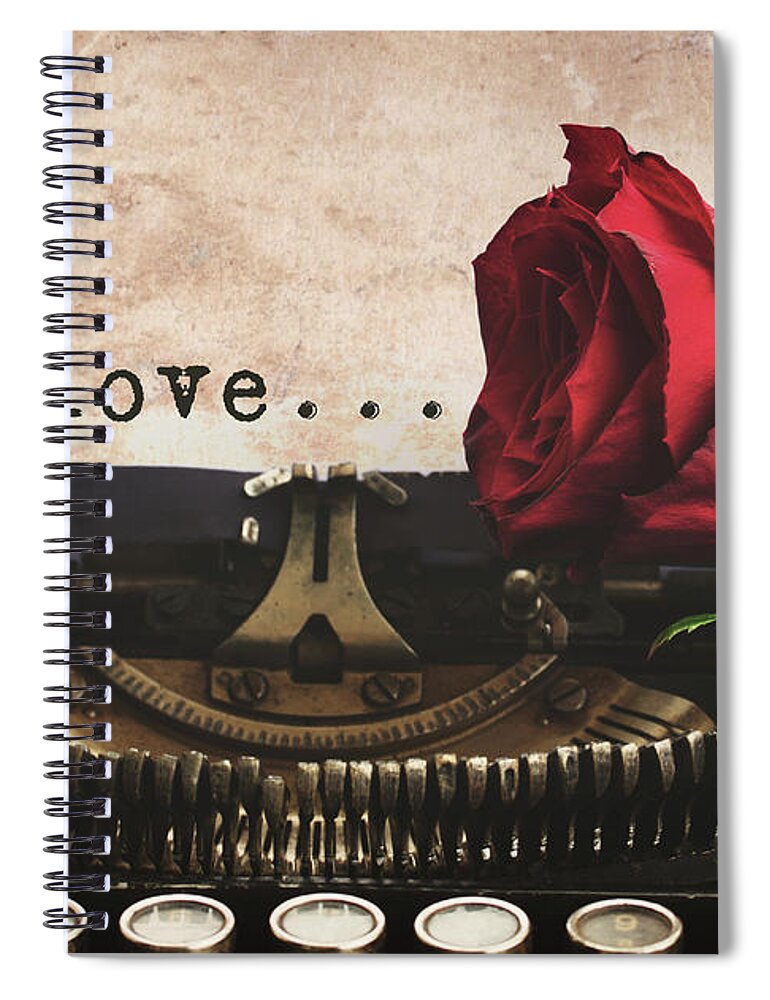 Typewriter Spiral Notebook featuring the photograph Red Rose On Typewriter #1 by Anastasy Yarmolovich