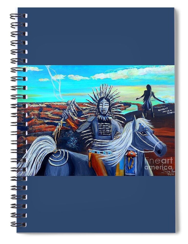 Native American Canvas Print Spiral Notebook featuring the painting Respect Mother Earth #1 by Jayne Kerr