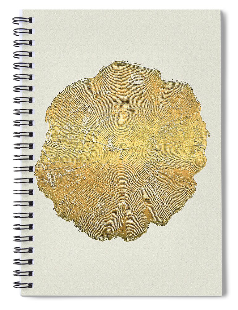 Inconsequential Beauty By Serge Averbukh Spiral Notebook featuring the photograph Rings of a Tree Trunk Cross-section in Gold on Linen #2 by Serge Averbukh