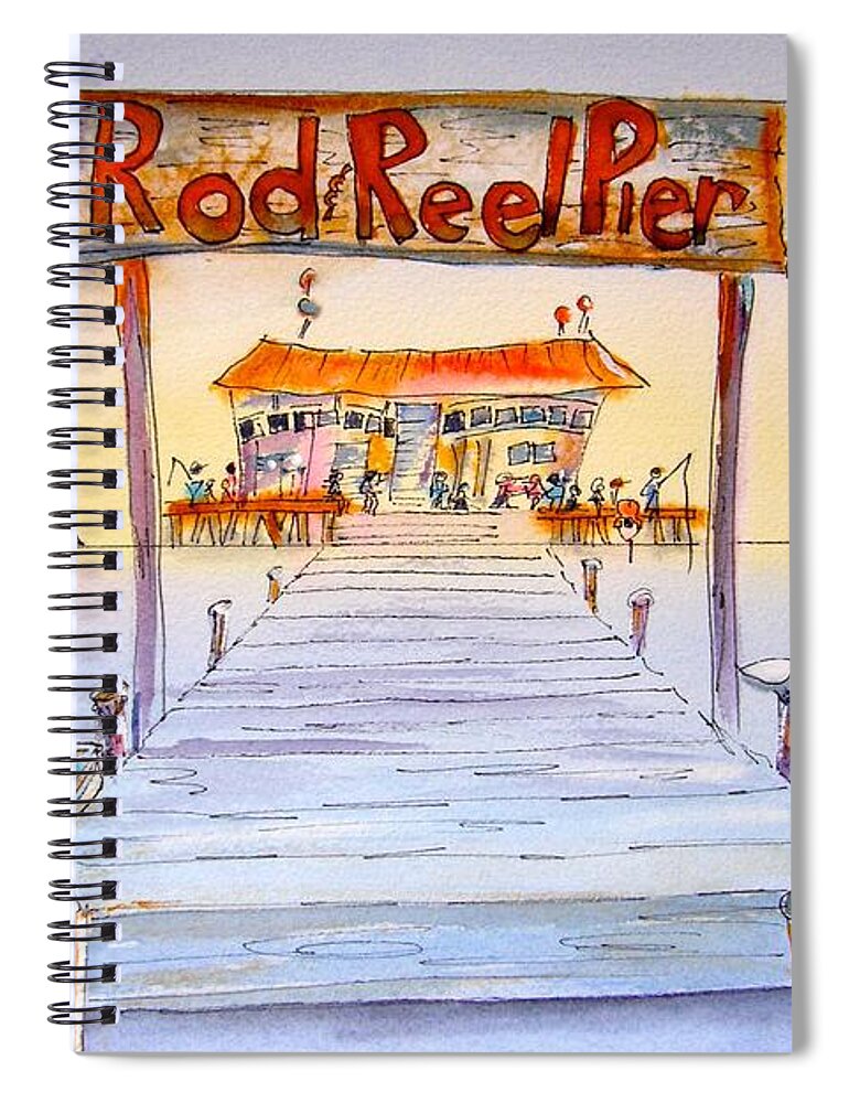 Florida Spiral Notebook featuring the painting Rod and Reel Pier by Midge Pippel