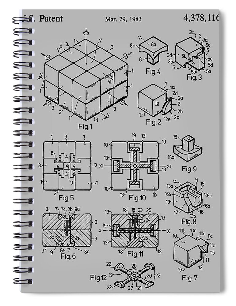 Rubik's Cube Spiral Notebook featuring the photograph rubik's cube Patent 1983 #2 by Chris Smith
