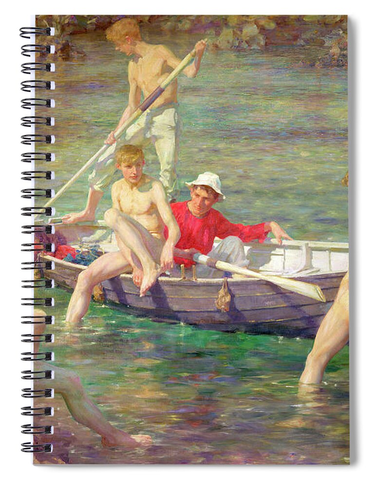 Henry Scott Tuke Spiral Notebook featuring the painting Ruby Gold and Malachite by Henry Scott Tuke