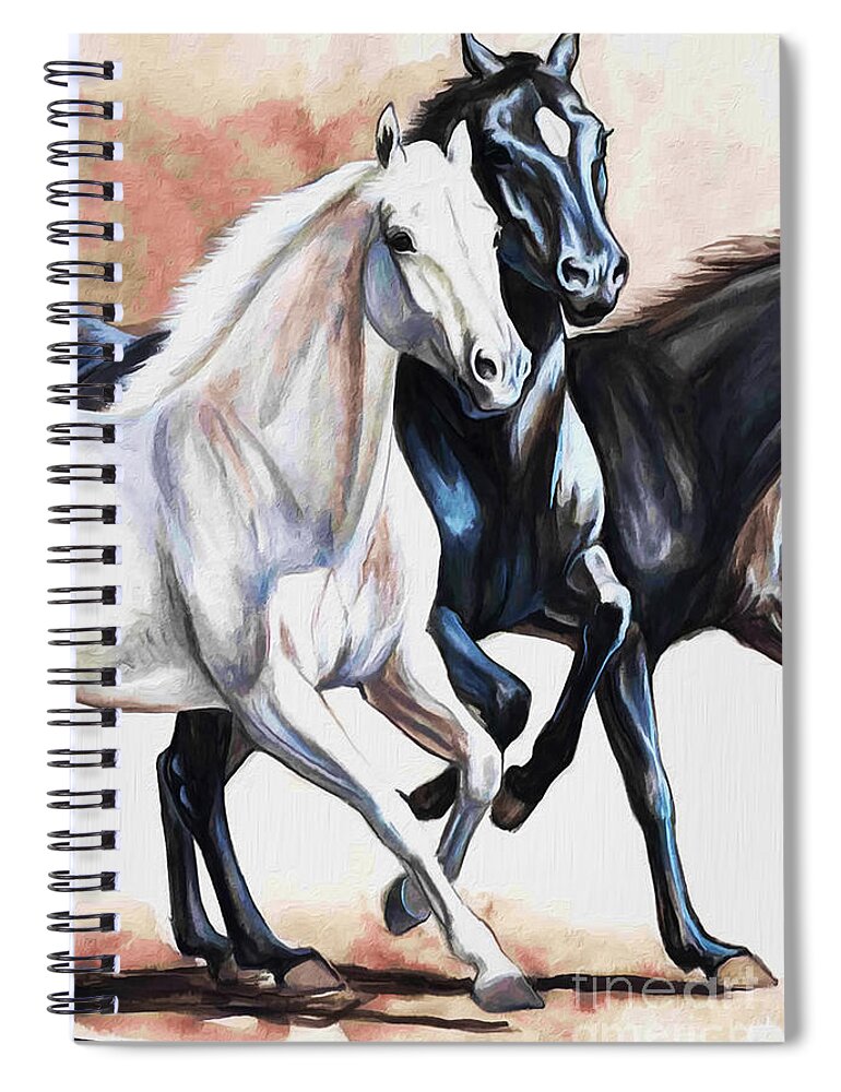 Wild Horse Spiral Notebook featuring the painting Running Wild Horses #1 by Gull G