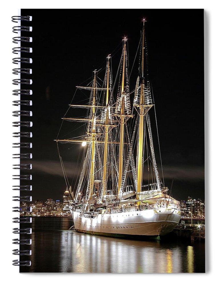 Alex Lyubar Spiral Notebook featuring the photograph Sailing ship at the pier by Alex Lyubar