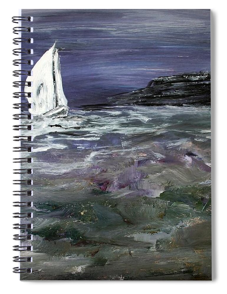 Sailboat Spiral Notebook featuring the painting Sailing the Julianna by Julie Lueders 