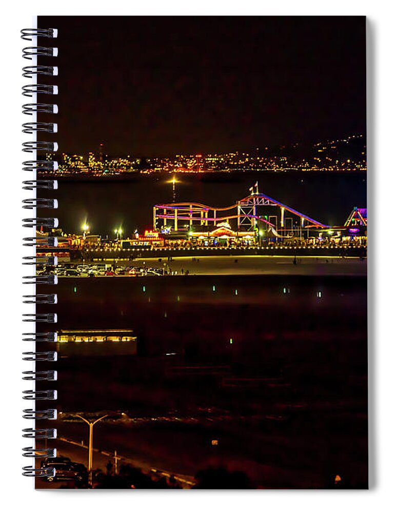 Santa Monica Pier Spiral Notebook featuring the photograph Santa Monica Pier Light Show - Series 3 #1 by Gene Parks