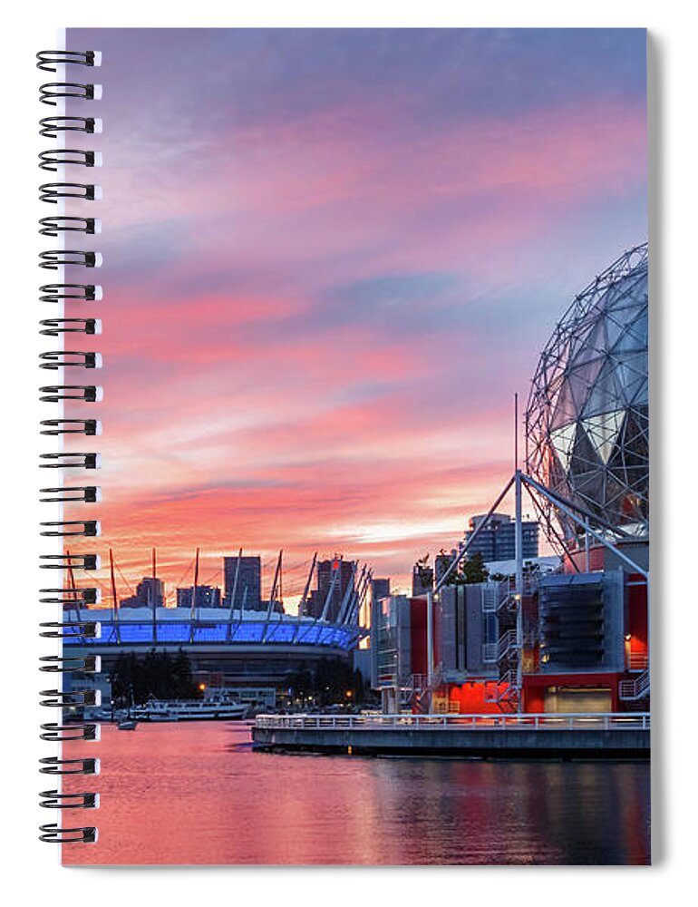 Canada Spiral Notebook featuring the photograph Science World and BC Place Stadium at Sunset. Vancouver, BC #1 by Rick Deacon