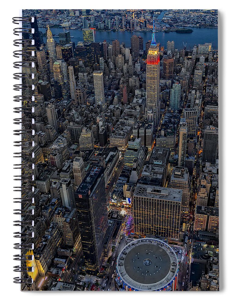 Aerial View Spiral Notebook featuring the photograph September 11 NYC Tribute by Susan Candelario