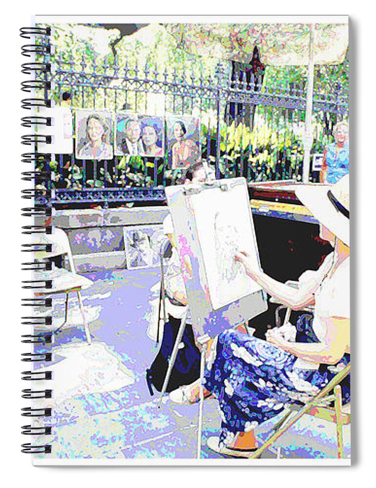 Sidewalk Spiral Notebook featuring the digital art Sidewalk Artist New Orleans Digital Art #1 by A Macarthur Gurmankin