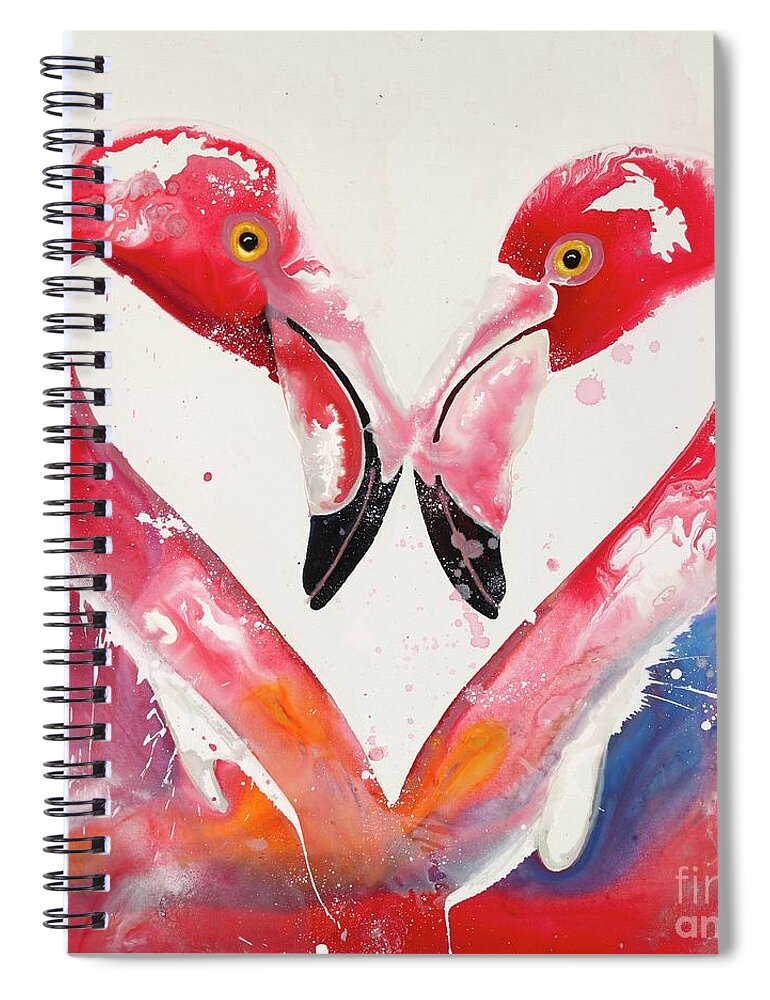 Flamingo Spiral Notebook featuring the painting Sneak Beak #1 by Kasha Ritter