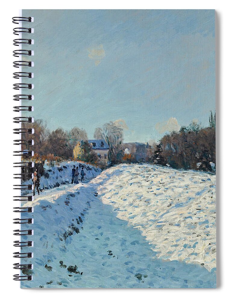 Alfred Sisley Spiral Notebook featuring the painting Snow Effect at Louveciennes #2 by Alfred Sisley