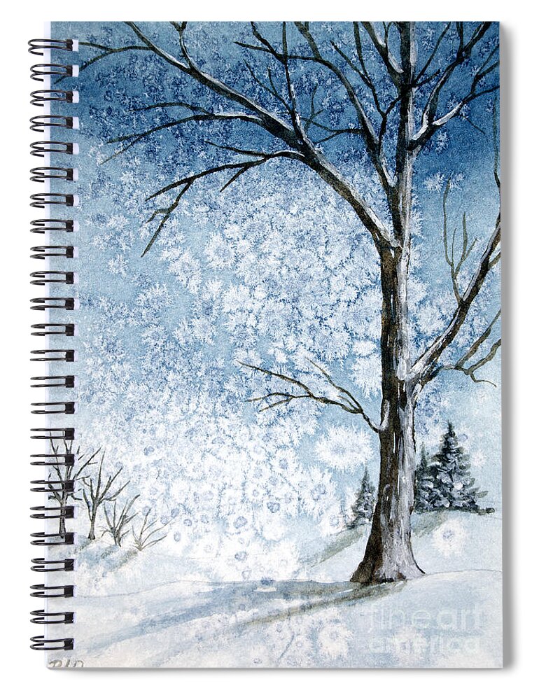 Snowy Night Spiral Notebook featuring the painting Snowy Night #1 by Rebecca Davis