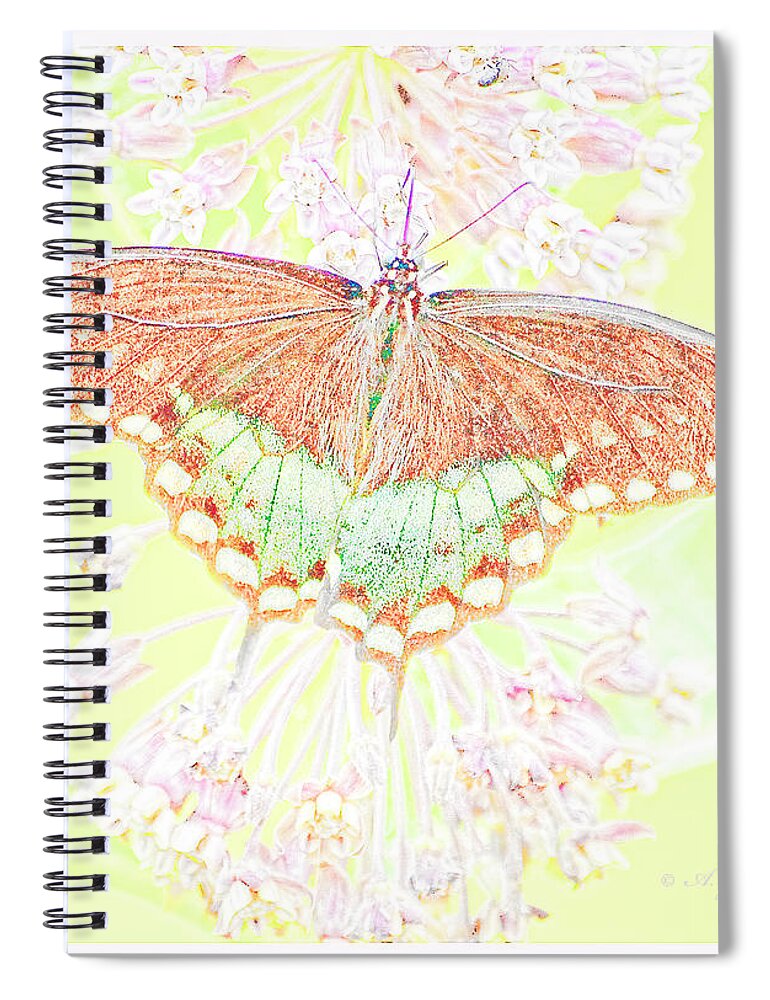 Papilio Troilus Spiral Notebook featuring the digital art Spicebush Butterfly on Milkweed, Animal Portrait #1 by A Macarthur Gurmankin