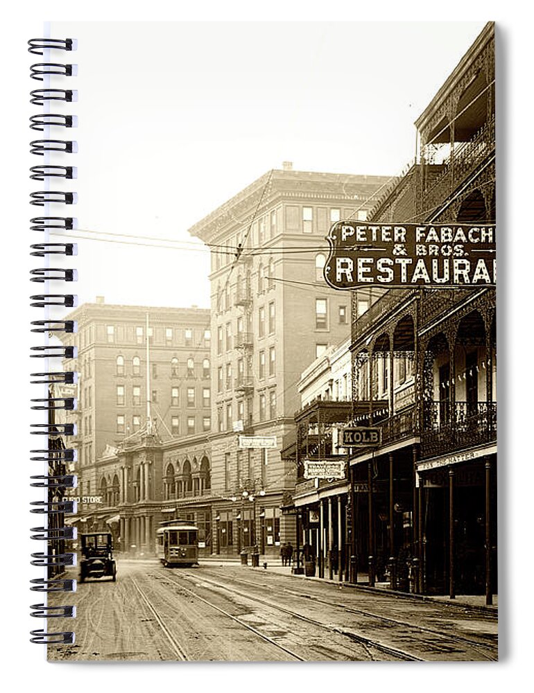 Antique Spiral Notebook featuring the photograph St Charles Street New Orleans c1910 #1 by Mountain Dreams