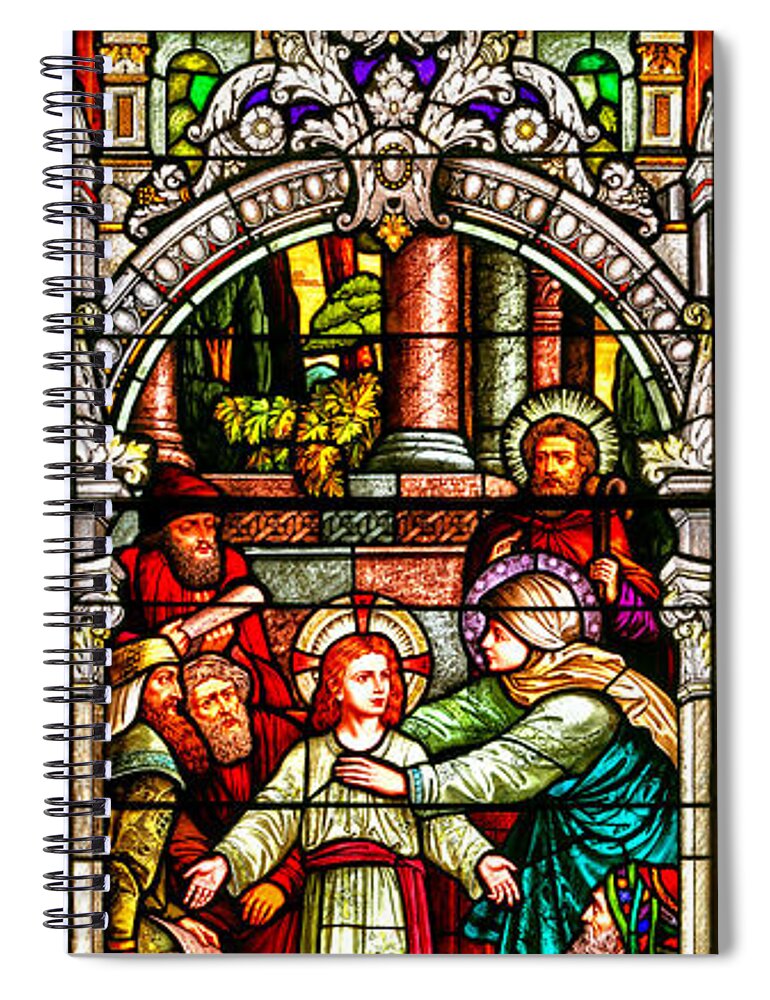 Cathedral Of The Plains Spiral Notebook featuring the photograph Stained Glass Scene 3 Crop by Adam Jewell