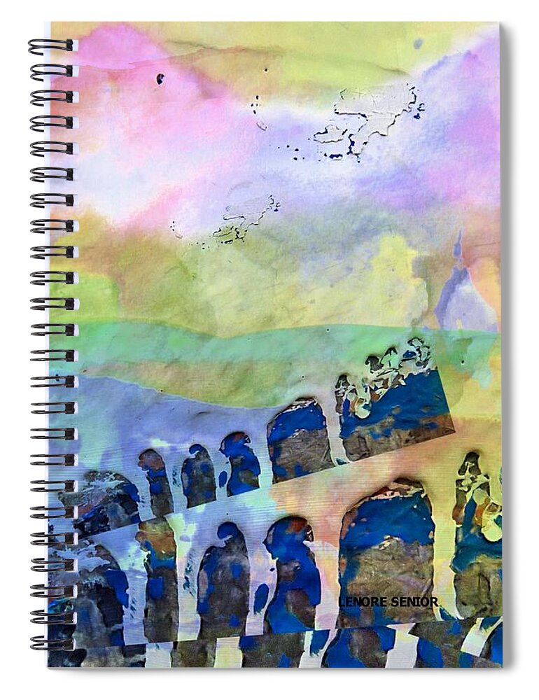 Abstract Spiral Notebook featuring the mixed media Standing in Line #1 by Lenore Senior