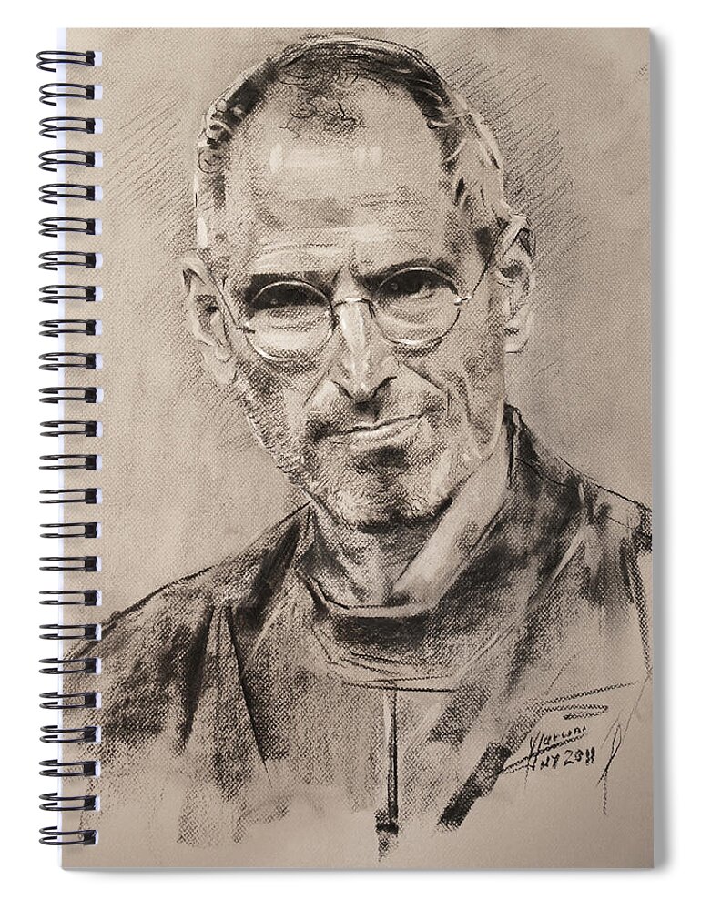 Steve Jobs Spiral Notebook featuring the drawing Steve Jobs #1 by Ylli Haruni