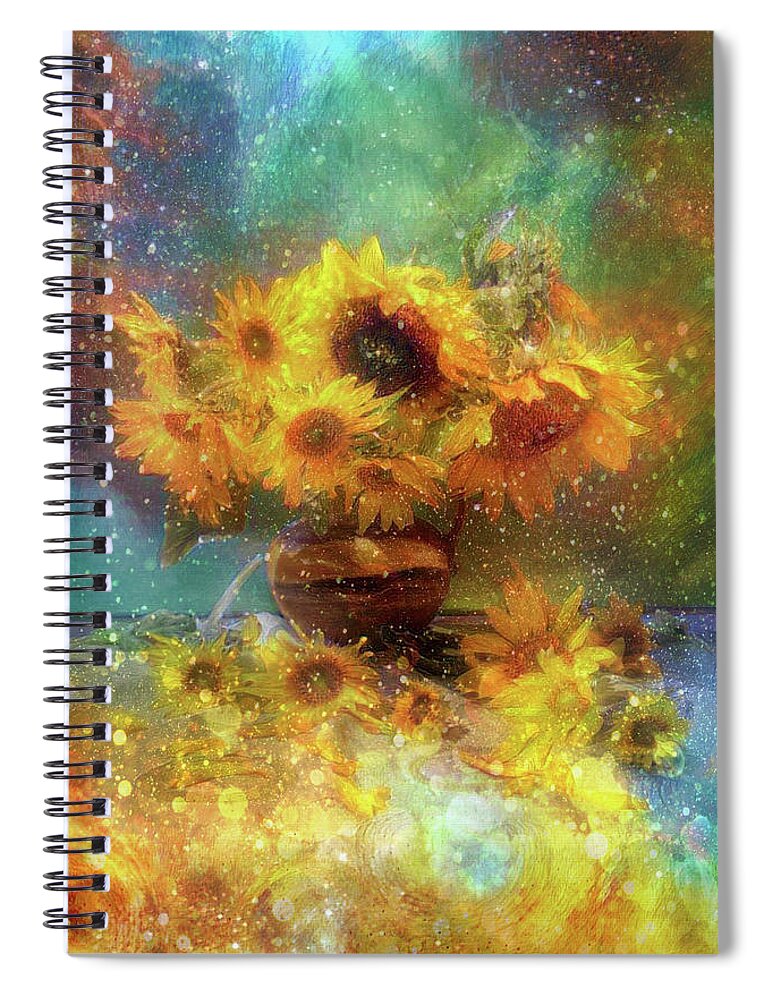 Still Life Spiral Notebook featuring the mixed media Still life with Sunflowers #1 by Lilia S