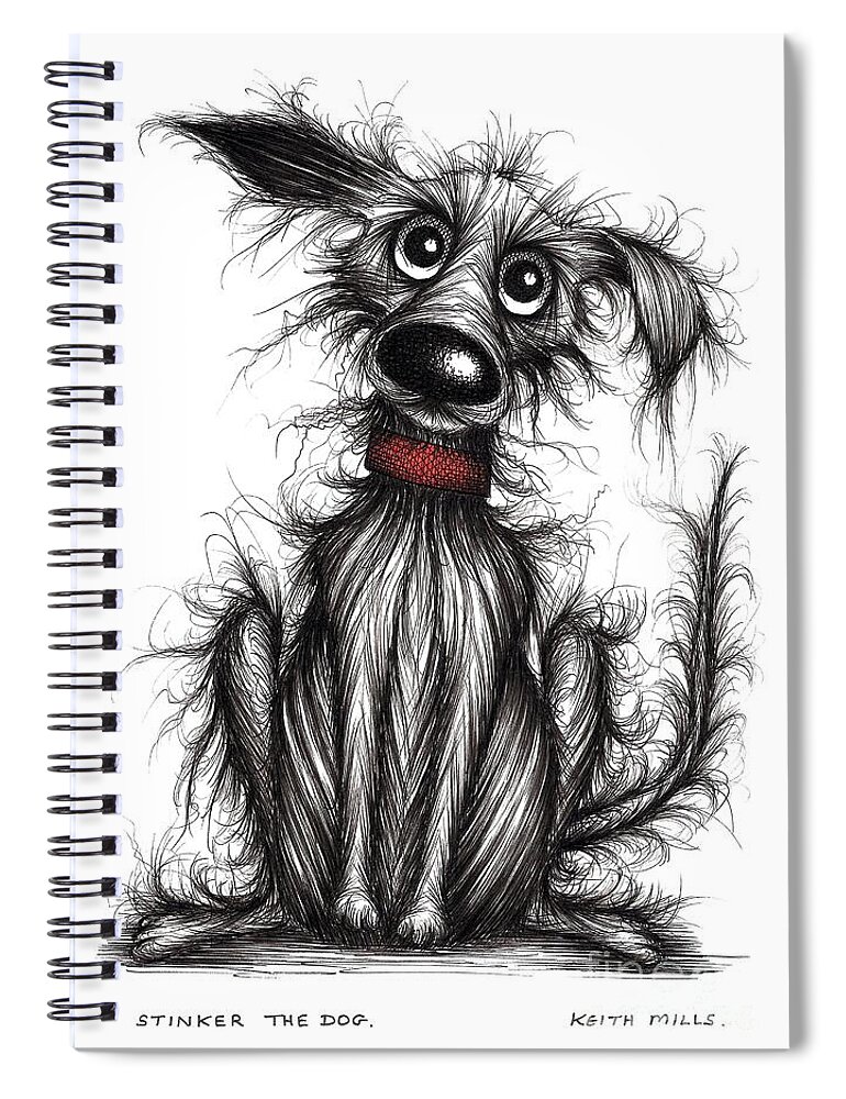Stinker Spiral Notebook featuring the drawing Stinker the dog #1 by Keith Mills