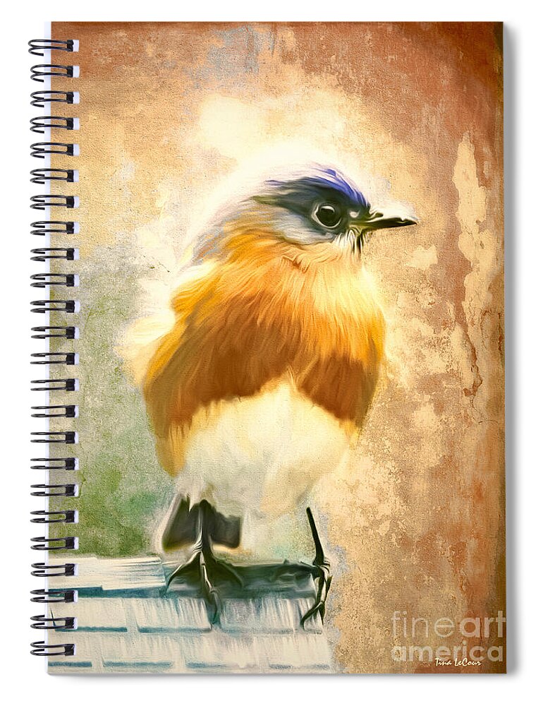 Bluebird Spiral Notebook featuring the painting Strapping Bluebird by Tina LeCour