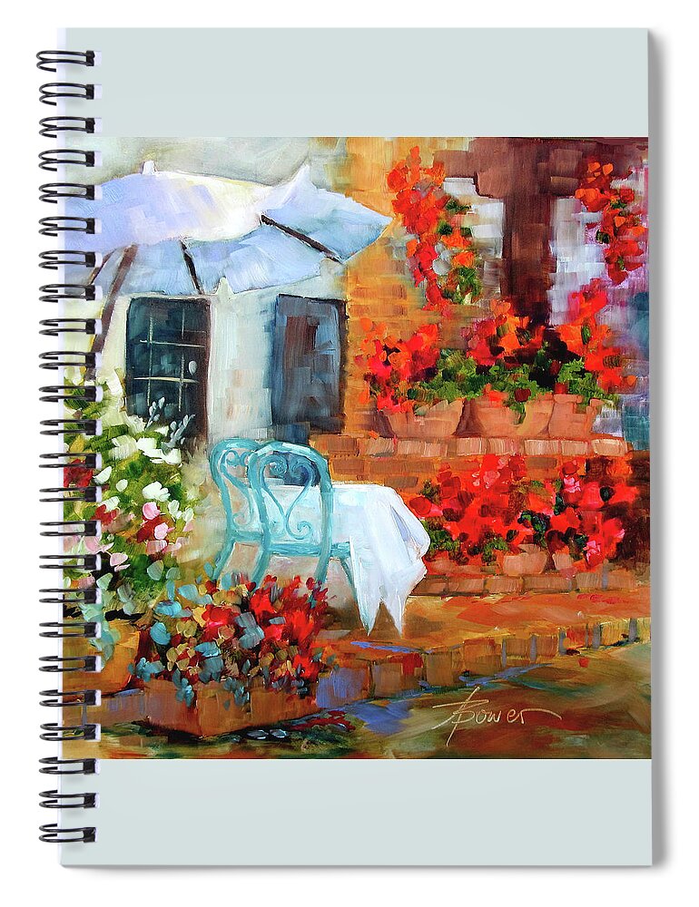 Tuscan Cafe Spiral Notebook featuring the painting Sunny With A Light Breeze by Adele Bower